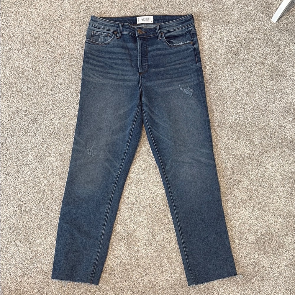 Evereve - Ever Straight High Rise Jean - Lightly Distressed - Raw Hem